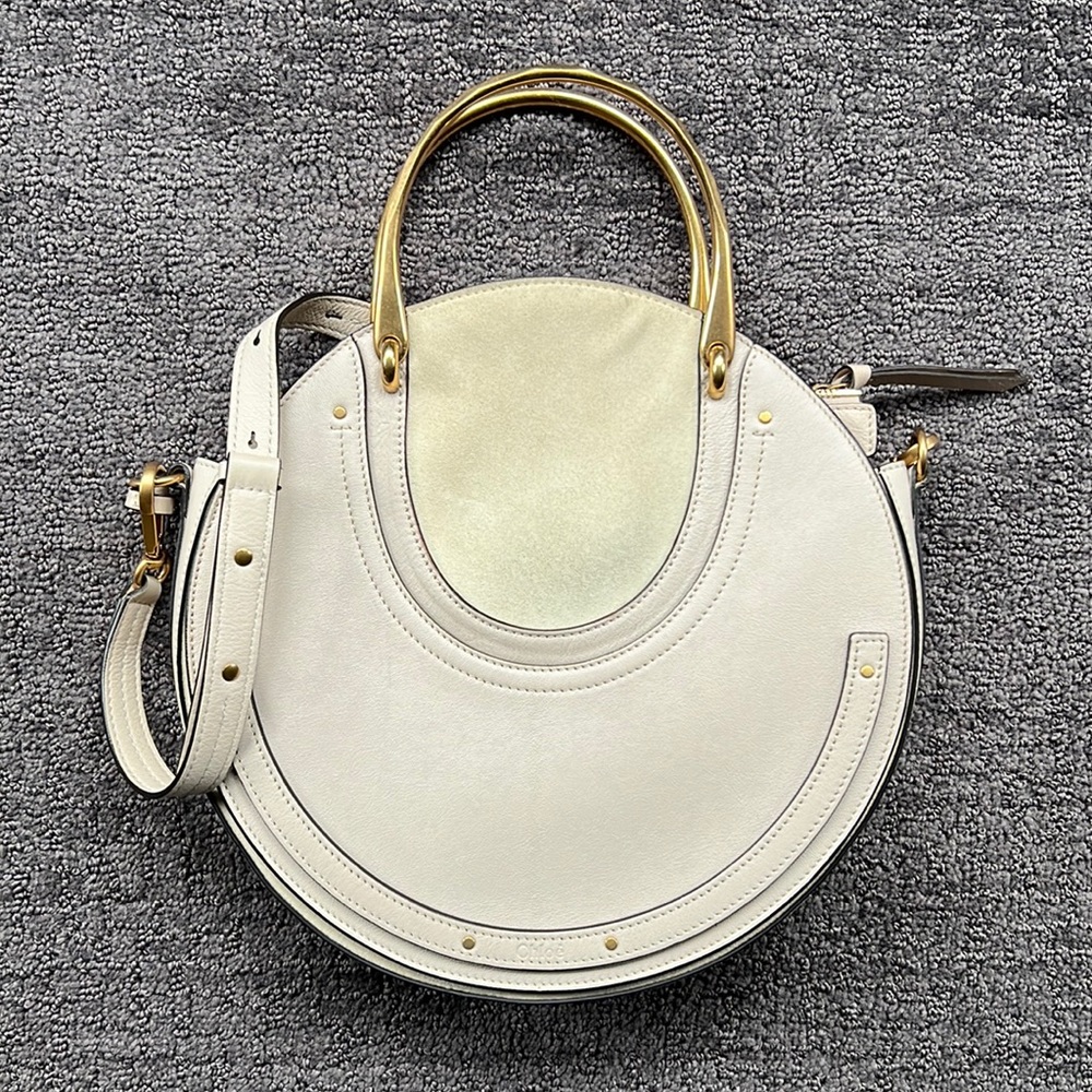 Chloe Pixie suede and calfskin Ecru colored crossbody bag